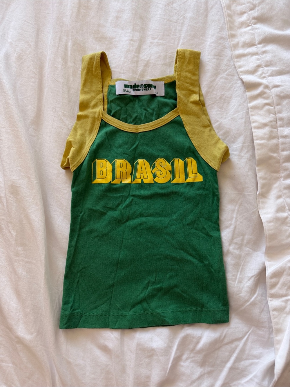 MADE SOME SPORTSWEAR Brasil Green & Yellow Tank Top Like New - Hailey Bieber